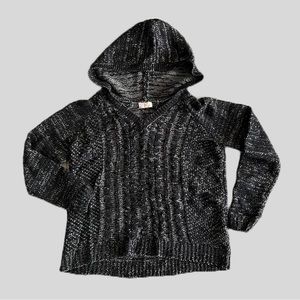 SO Brand Cable Knit Hooded Sweater - Heathered Black - size L